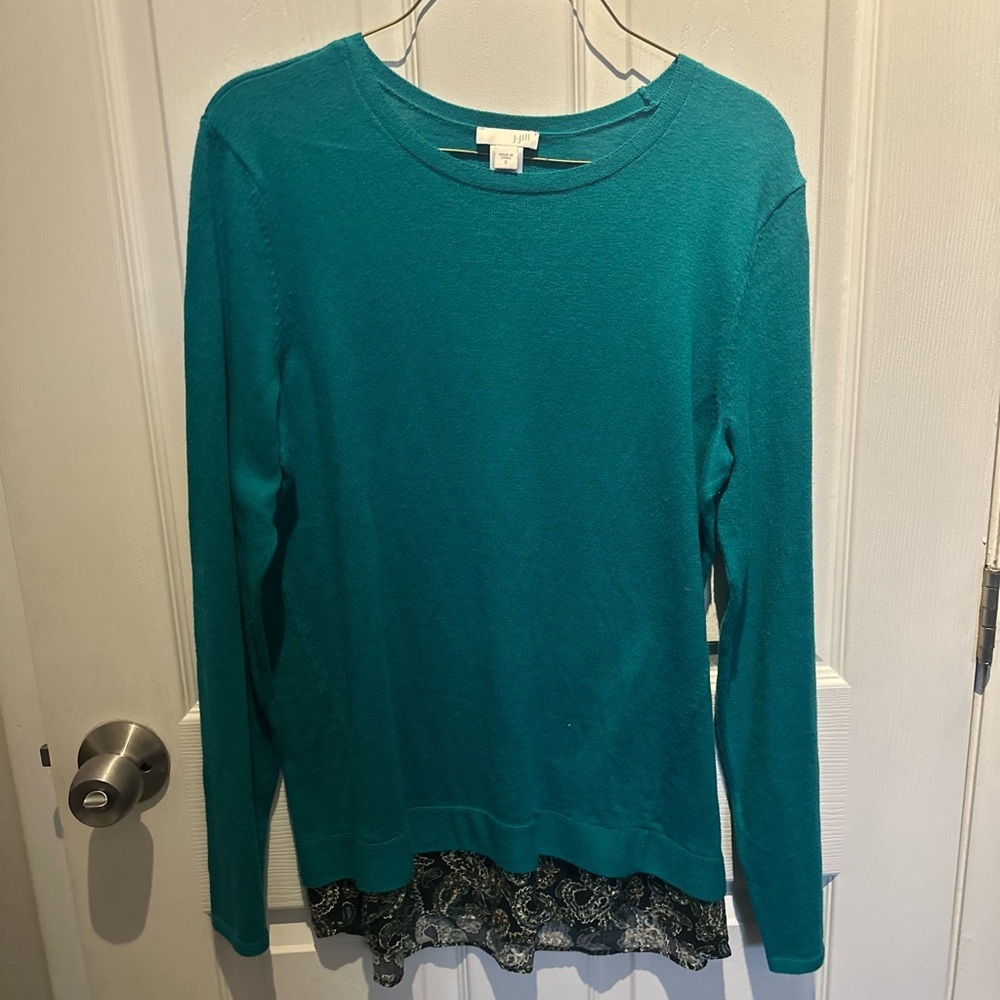 J.Jill Women's S Green Woven Sweater With Blouse Bottom LS